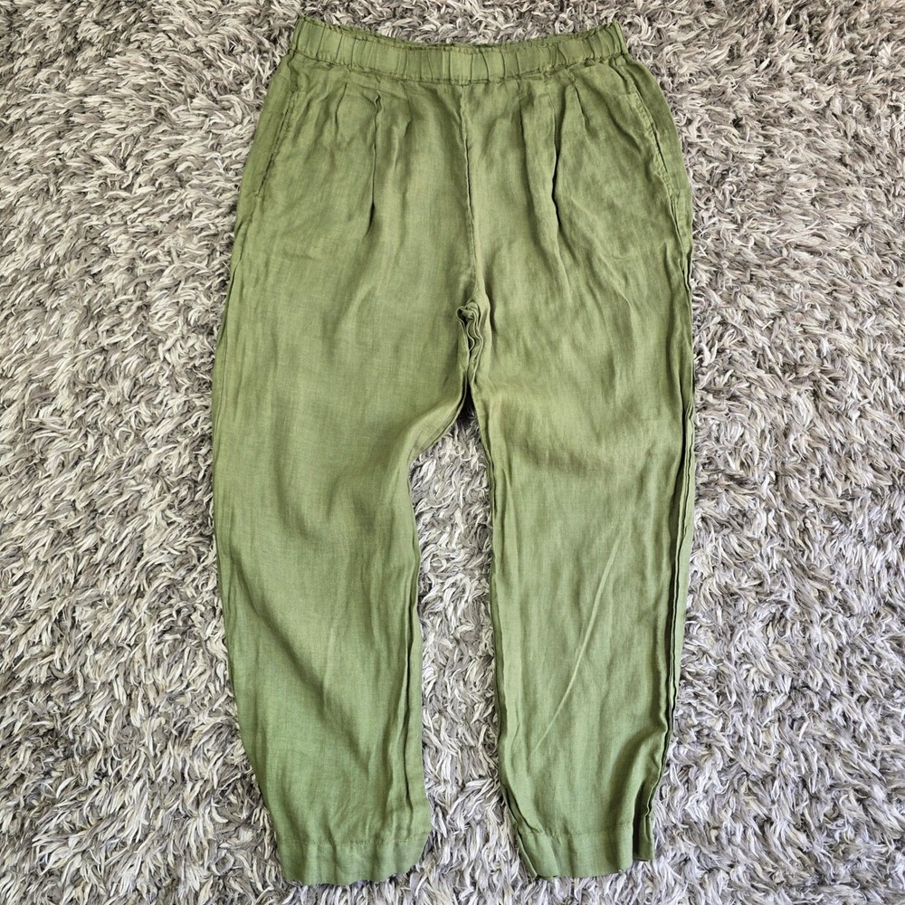 Velvet by Graham & Spencer Olive Green Linen Tapered Pants XL Made in USA